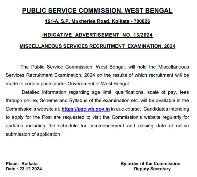 MISCELLANEOUS SERVICES RECRUITMENT EXAMINATION, 2024